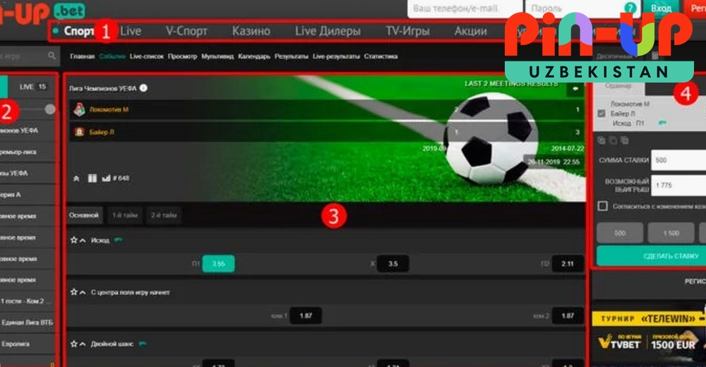 PIN-UP sport tikish interfeysi — live bozorlar